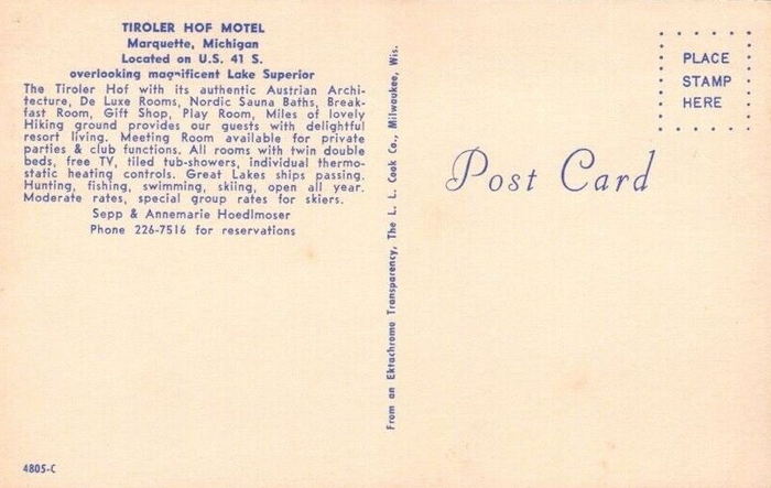 Tiroler Hof (The Residences at Harbor Vista) - Postcard Back
